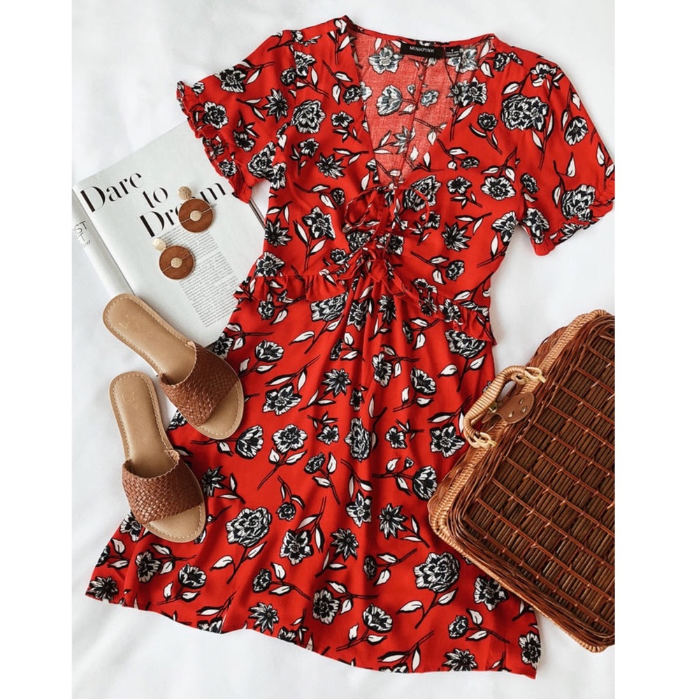 Minkpink Terrace Red Floral Mini Dress XS - Picture 2 of 10
